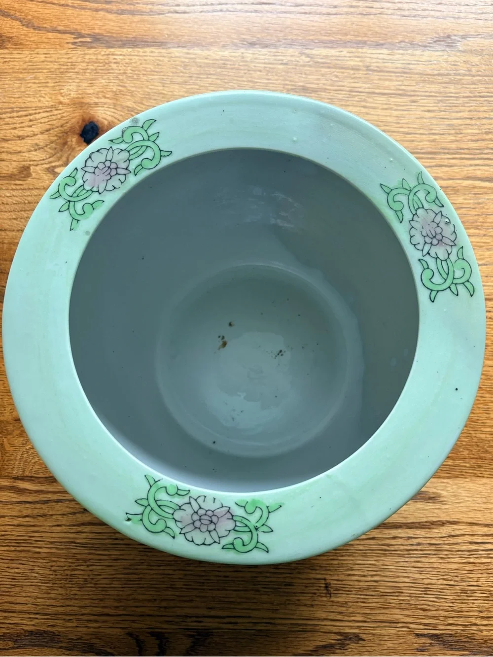Grandmillenial Chinoiserie Floral Ceramic Planter - Pink & Green Peony Design